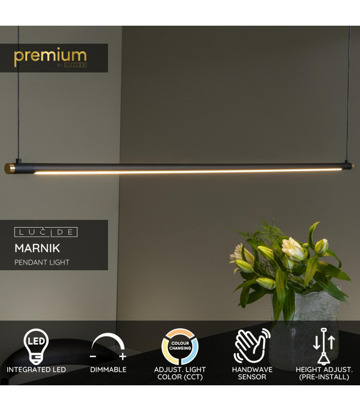 Premium Marnik Pendant light Ø2.5cm LED Dim. CCT 1x22W 2700K/4000K - Hand Wave Sensor - Black-2