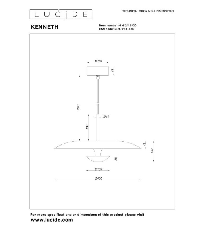 Premium Kenneth Pendant light Ø40cm LED Dim. 2700K - Black-4
