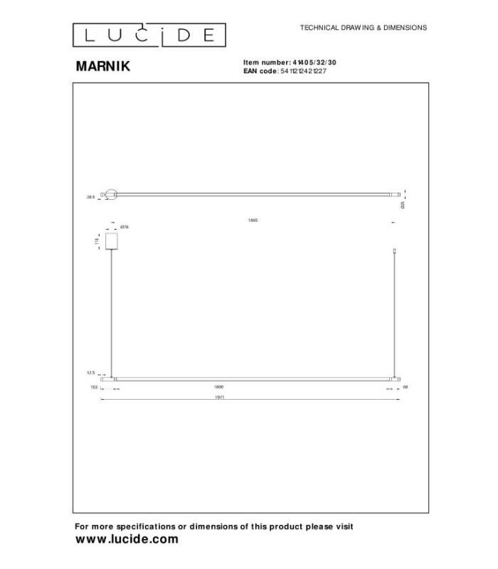 Premium Marnik Pendant light Ø2.5cm LED Dim. CCT 1x24W 2700K/4000K - Hand Wave Sensor - Black-7