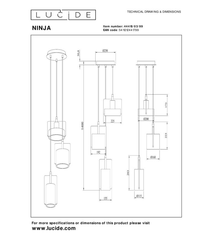 Ninja Pendant light - 3xE27 - Multi-Colour-9