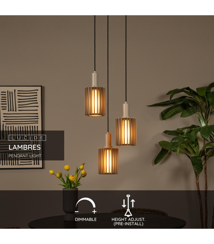 Lambres Pendant light - 3xE27 - Taupe-2
