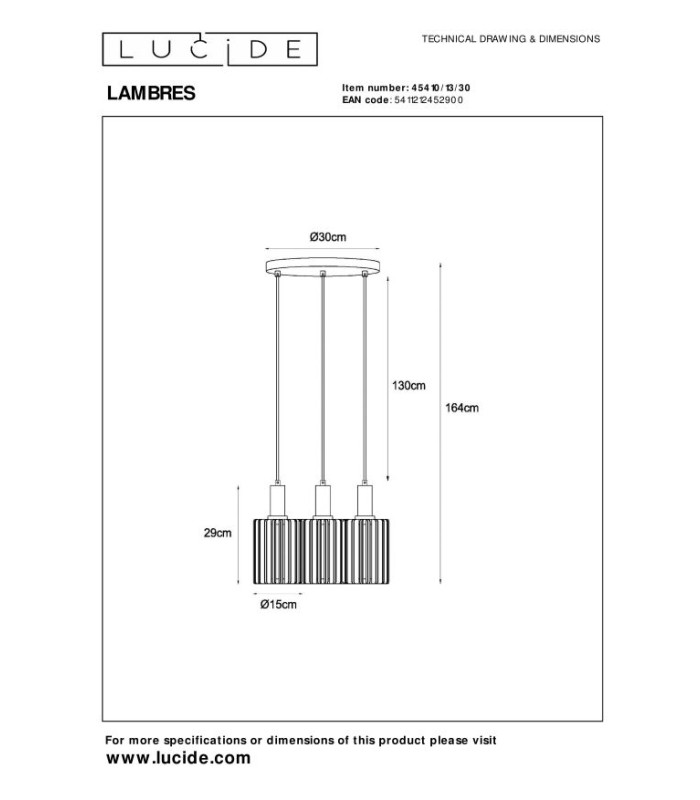 Lambres Pendant light - 3xE27 - Black-9