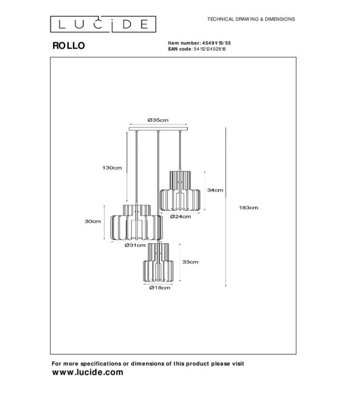 Rollo Pendant light - 3xE27 - Terracotta-5