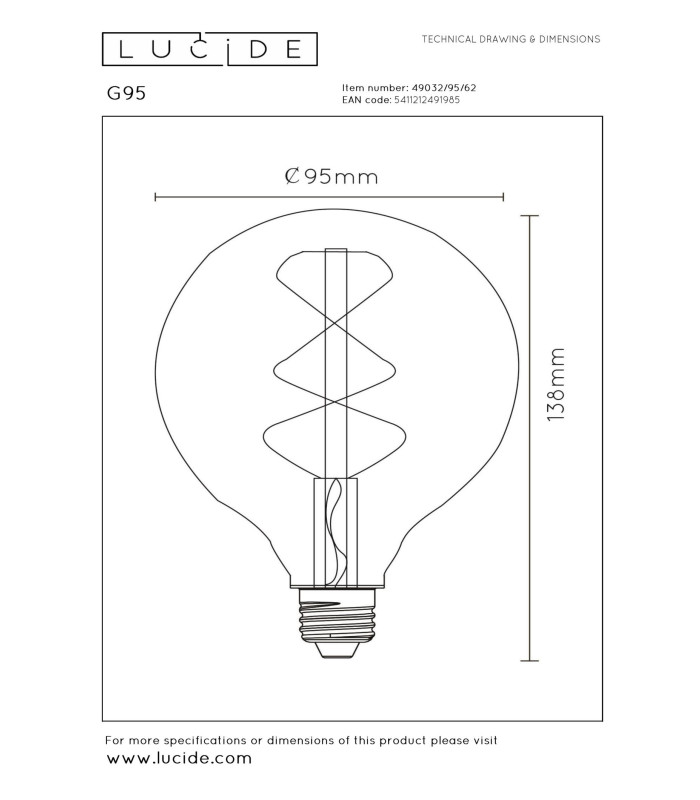 G95 Filament bulb Ø9.5cm E27 2200K - Amber-3