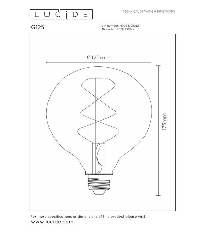 G125 Filament bulb Ø12.5cm E27 2200K - Amber-3