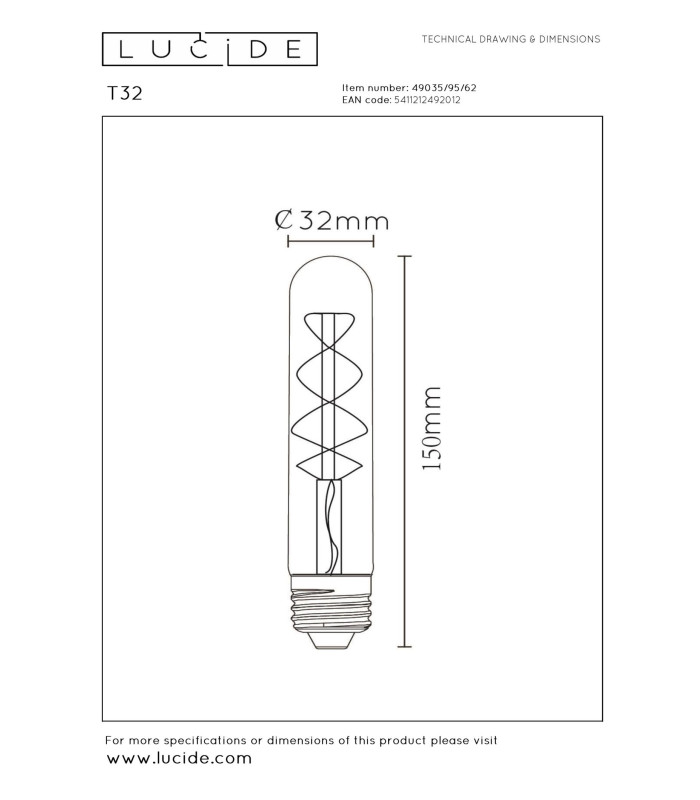 T32 Filament bulb Ø3cm E27 2200K - Amber-2