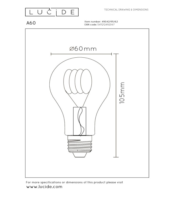 A60 Filament bulb Ø6cm E27 2200K - Amber-3