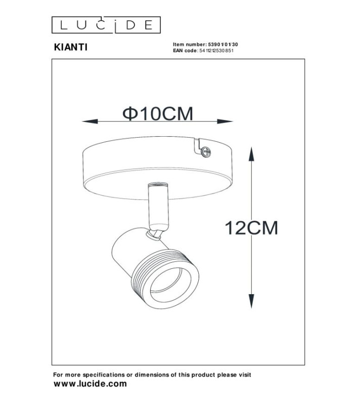 Kianti Wall spotlight Wall light Ø10cm 1xGU10 - Black-4