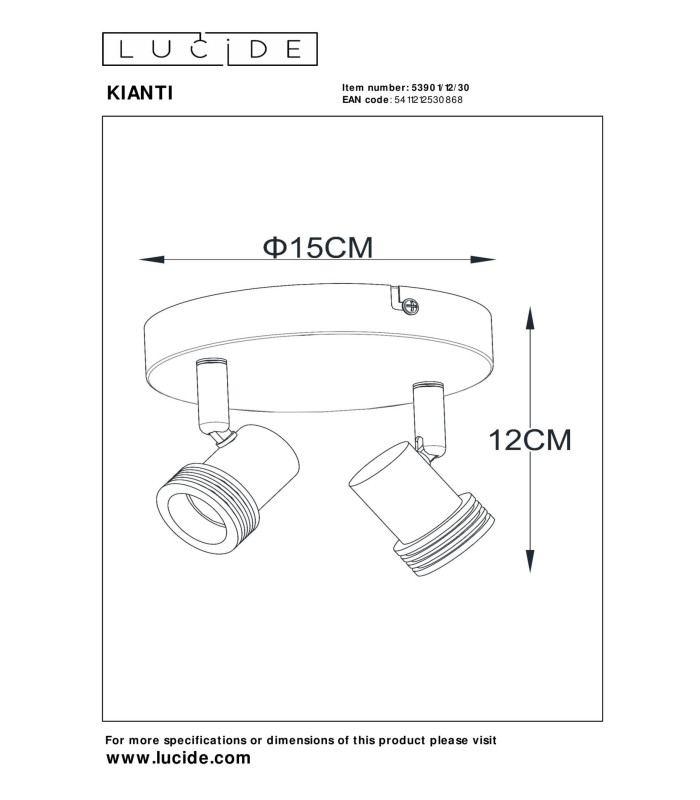 Kianti Ceiling spotlight Ø15cm 2xGU10 - Black-7