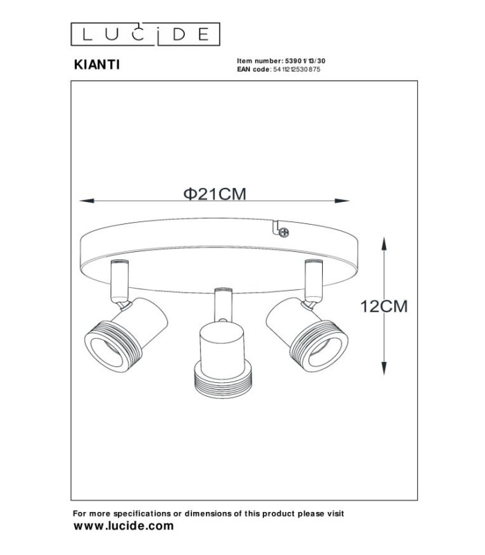 Kianti Ceiling spotlight Ø21cm 3xGU10 - Black-7