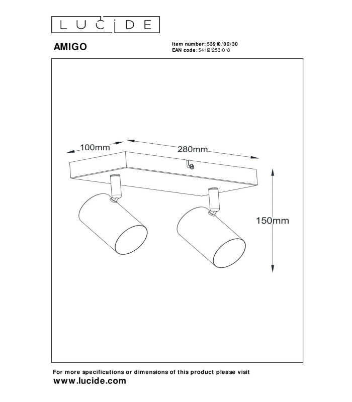 Amigo Ceiling spotlight - 2xGU10 - Black-6