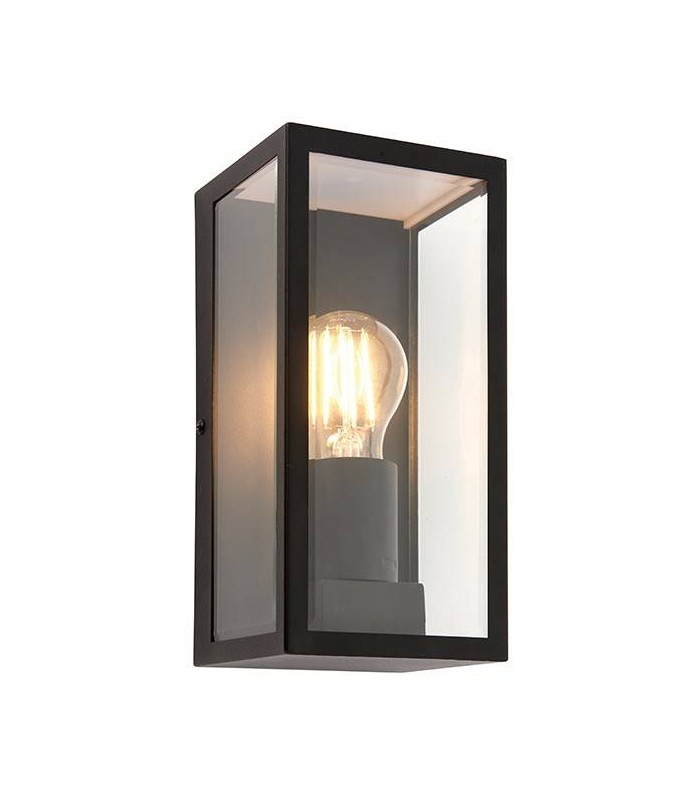 1 Light Outdoor Wall Lantern Matt Black, Glass IP44, E27 - 1