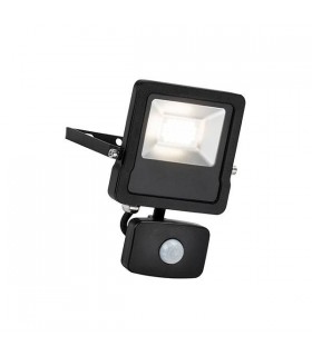 Integrated LED PIR Outdoor Wall Flood Light Matt Black, Glass IP44 - 1