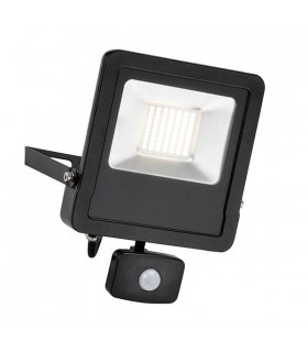 Integrated LED PIR Outdoor Wall Flood Light Matt Black, Glass IP44 - 1