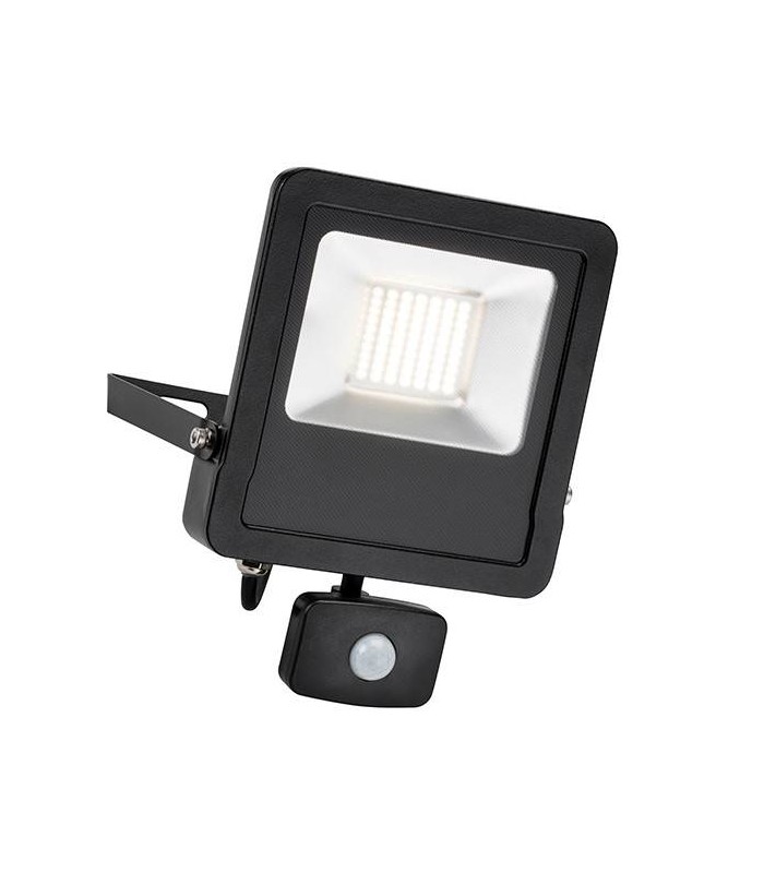 Integrated LED PIR Outdoor Wall Flood Light Matt Black, Glass IP44 - 1