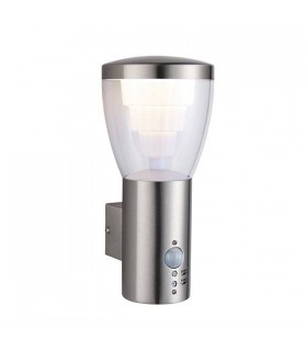 Integrated LED PIR 1 Light Outdoor Wall Light Brushed Stainless Steel, Clear IP44 - 1