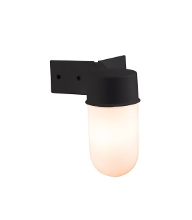 1 Light Outdoor Wall Light White Glass, Black Polycarbonate IP44, E27 - 1