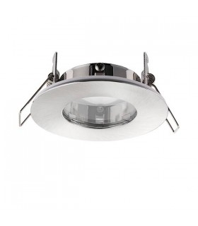 LED Fire Rated 1 Light Bathroom Recessed Light Brushed Chrome Plate, Glass IP65 - 1