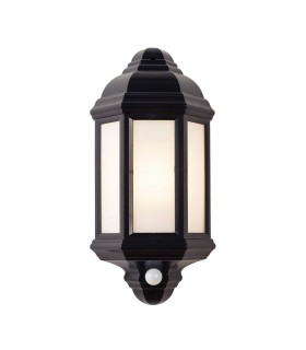 PIR 1 Light Outdoor Wall Lantern Frosted Polycarbonate, Matt Black Textured IP44, E27 - 1