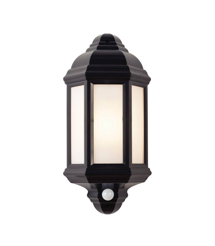 PIR 1 Light Outdoor Wall Lantern Frosted Polycarbonate, Matt Black Textured IP44, E27 - 1