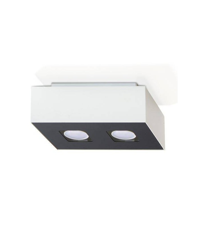 2 Light Flush Ceiling Light White & Black, GU10 - 1