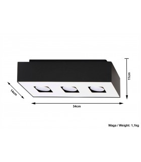 3 Light Flush Ceiling Light Black & White, GU10 - 2