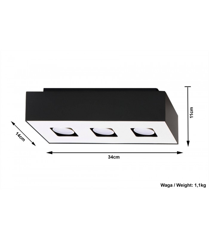 3 Light Flush Ceiling Light Black & White, GU10 - 2