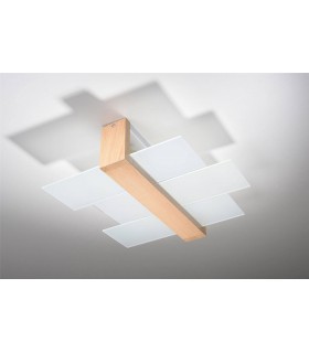 2 Light Flush Ceiling Light Natural Wood, E27 - 2
