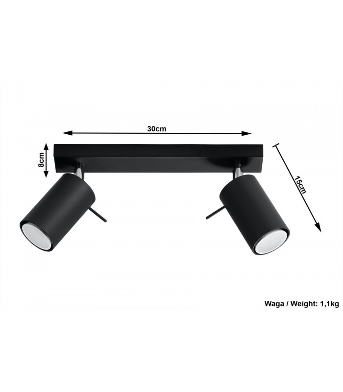 2 Light Spotlight Bar Black, GU10 - 4