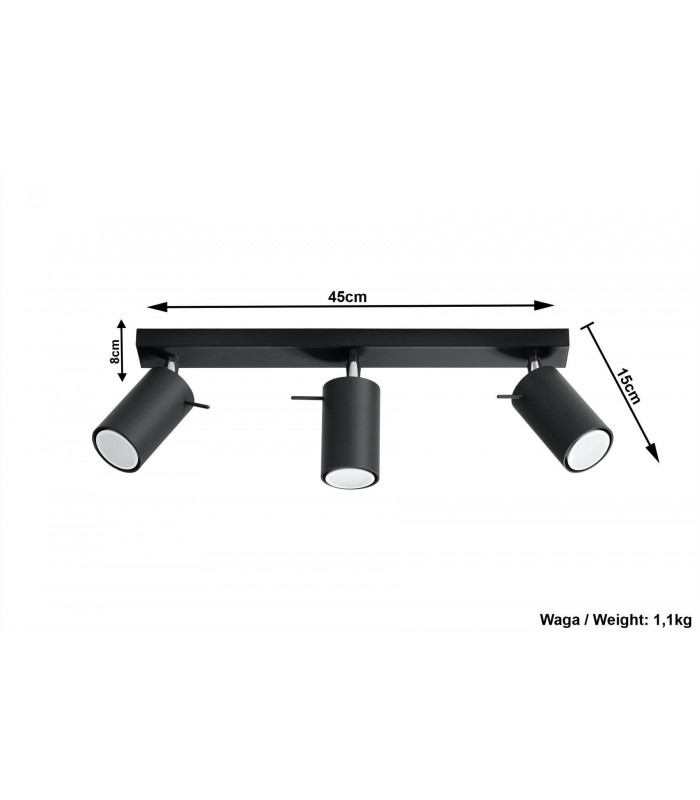 3 Light Spotlight Bar Black, GU10 - 4
