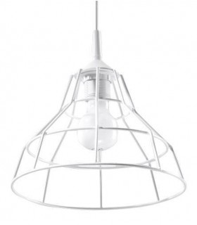 1 Light Caged Ceiling Pendant White, E27 - 1