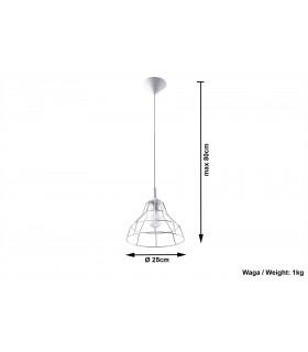 1 Light Caged Ceiling Pendant White, E27 - 2