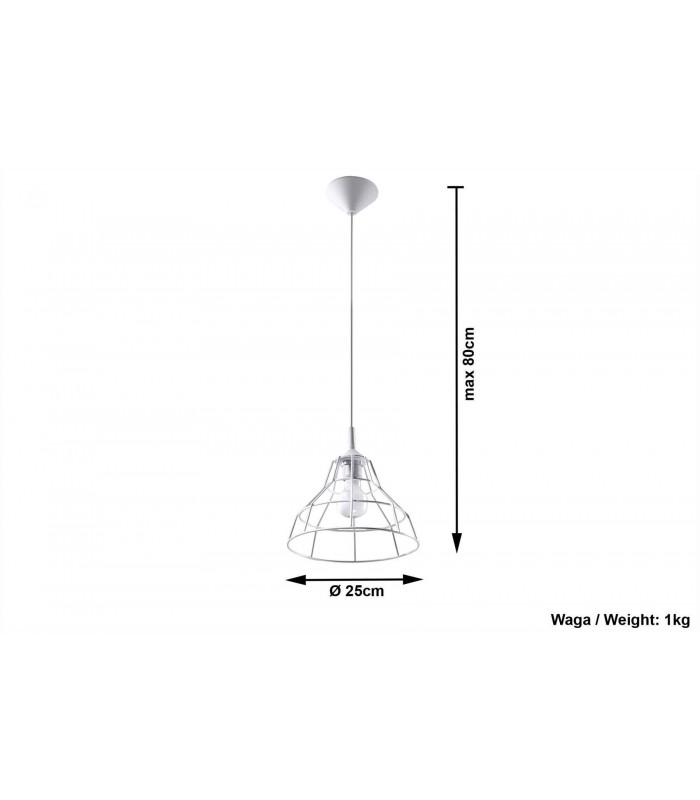 1 Light Caged Ceiling Pendant White, E27 - 2