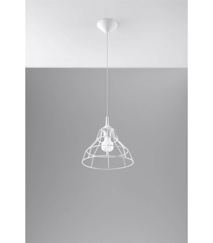 1 Light Caged Ceiling Pendant White, E27 - 3
