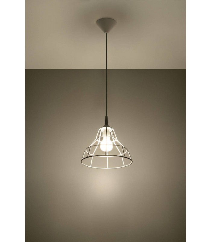 1 Light Caged Ceiling Pendant White, E27 - 4