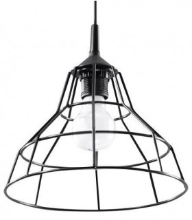 1 Light Caged Ceiling Pendant Black, E27 - 1