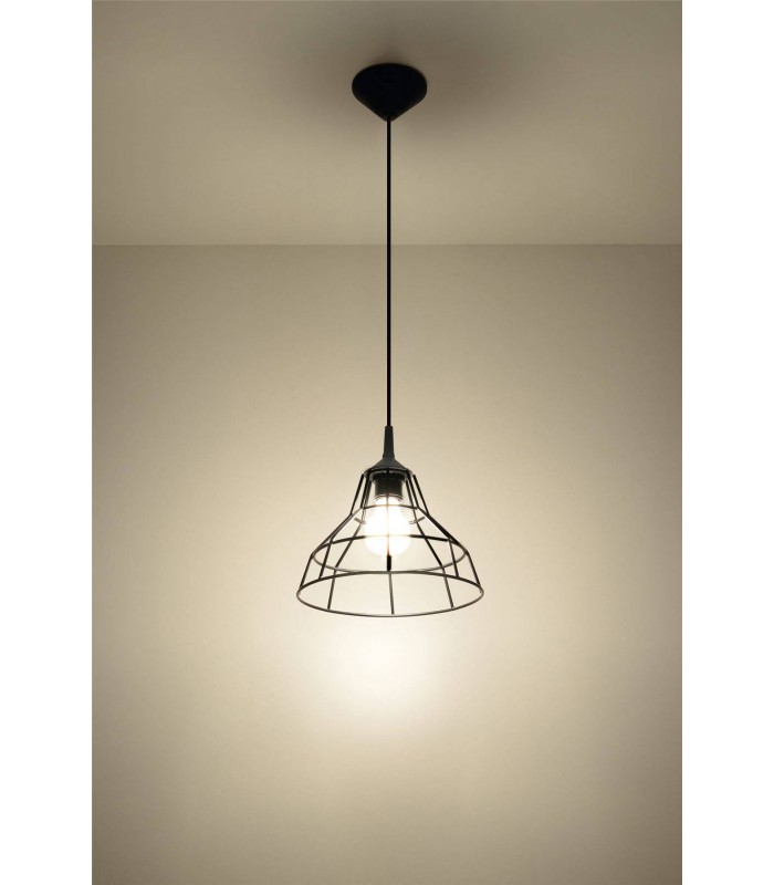 1 Light Caged Ceiling Pendant Black, E27 - 3