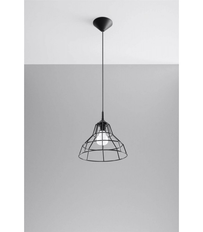 1 Light Caged Ceiling Pendant Black, E27 - 4