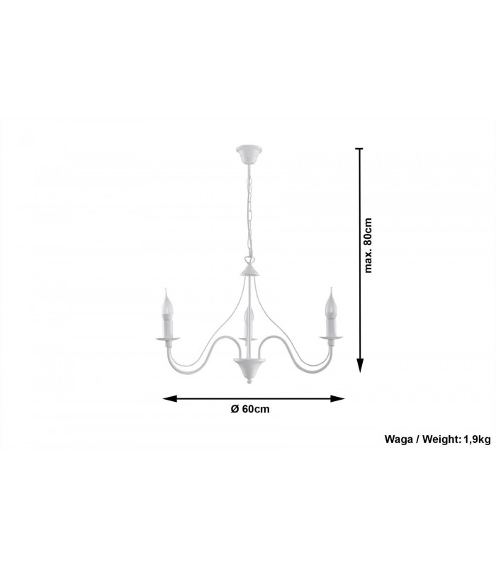 3 Light Multi Arm Chandelier White, E14 - 3