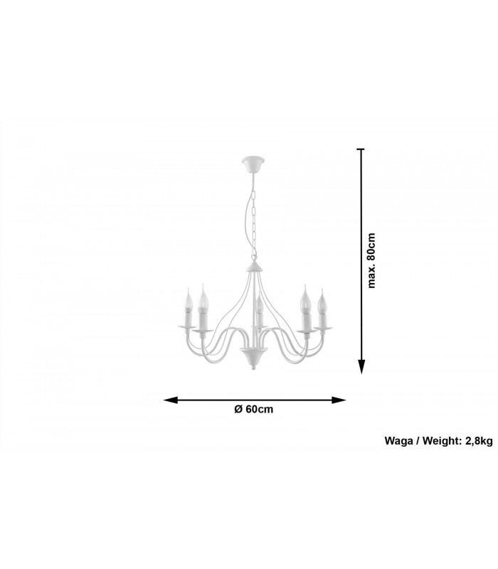 5 Light Multi Arm Chandelier White, E14 - 3
