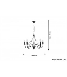 5 Light Multi Arm Chandelier Black, E14 - 2