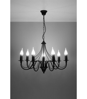 7 Light Multi Arm Chandelier Black, E14 - 2