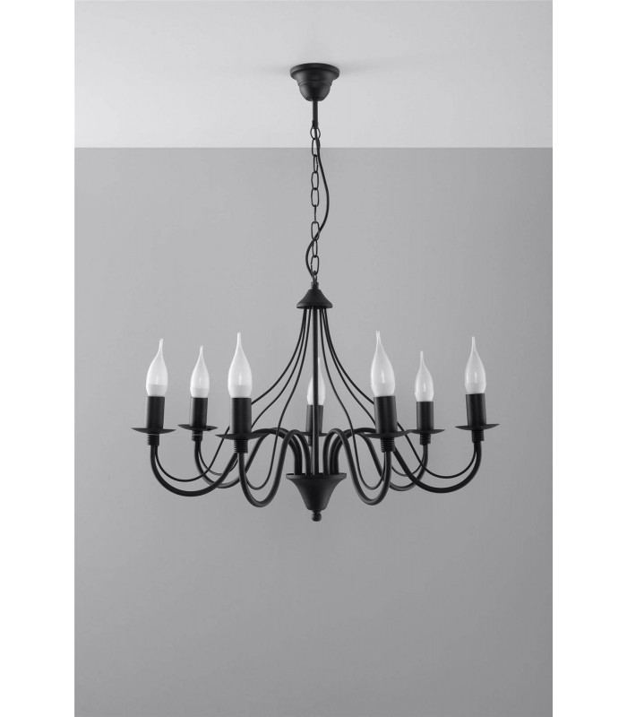 7 Light Multi Arm Chandelier Black, E14 - 3