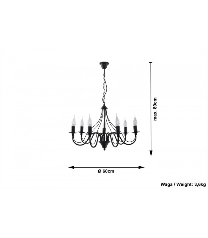 7 Light Multi Arm Chandelier Black, E14 - 4