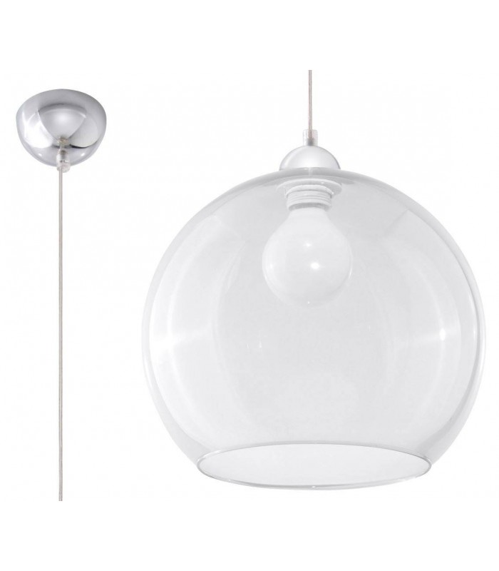 1 Light Glass Dome Ceiling Pendant Transparent, Chrome, E27 - 1