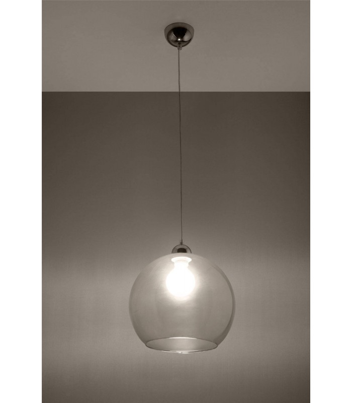 1 Light Glass Dome Ceiling Pendant Transparent, Chrome, E27 - 2
