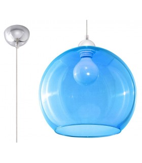 1 Light Glass Dome Ceiling Pendant Blue, Chrome, E27 - 1