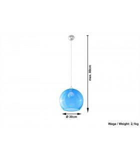 1 Light Glass Dome Ceiling Pendant Blue, Chrome, E27 - 2