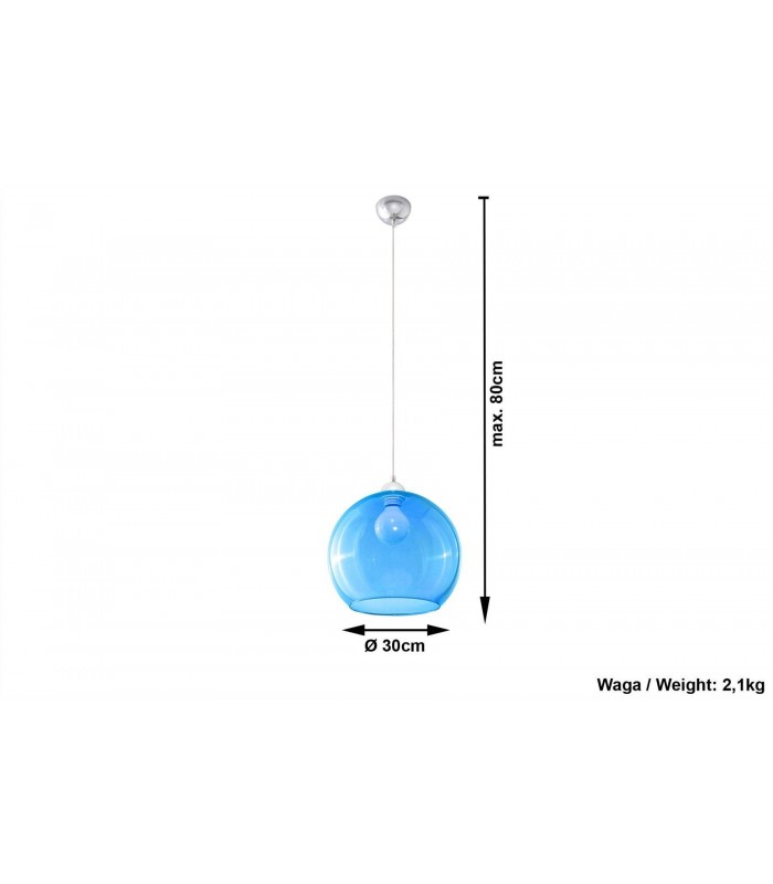 1 Light Glass Dome Ceiling Pendant Blue, Chrome, E27 - 2