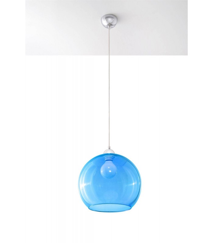 1 Light Glass Dome Ceiling Pendant Blue, Chrome, E27 - 3